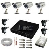 Kit Dvr 4ch+ 4 Cameras Infra+ 4 Fonte+ Cabo+ Hd 500+ Bnc